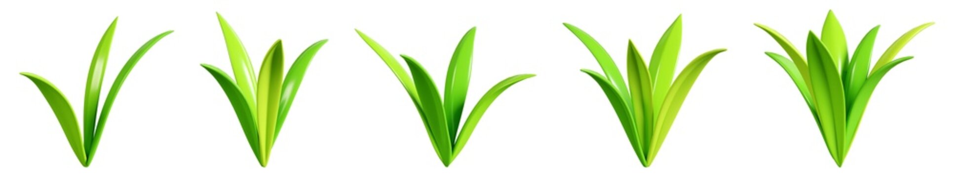 Green grass tuft 3d render illustration set for spring and summer border or banner design. Cartoon field plant for Easter decoration. Garden and lawn greenery blade leaves. Outdoor vegetation.