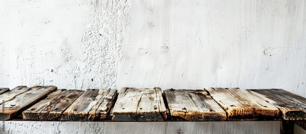 Leinwandbilder rustic wooden planks against a white wall providing an empty background for product display and text