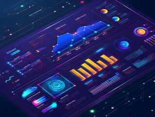 Obraz premium Digital Transformation Infographic Dashboard for Small Business Data Analytics and Strategy Optimization