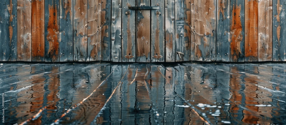 Aufkleber A varnished plank provides a crisp reflection on the backdrop image with copy space