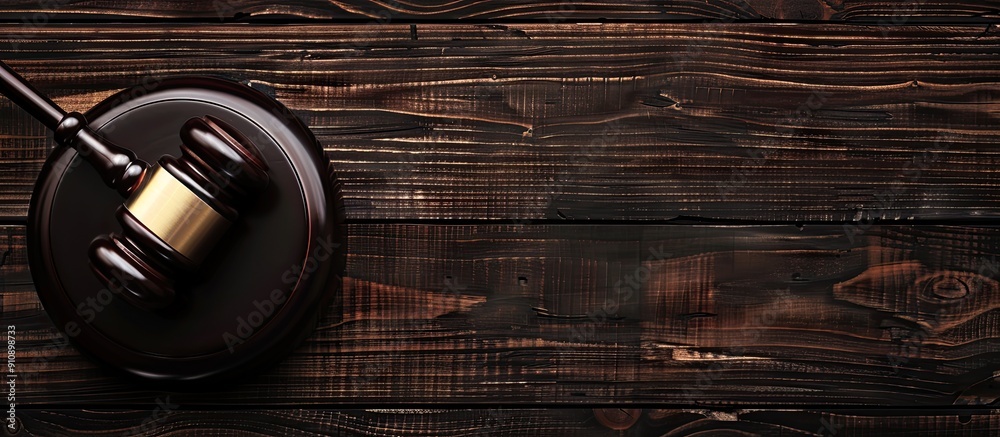 Leinwandbilder Legal concept illustrated by a judge s gavel on a dark wooden surface top view with space for text or images in the background. Creative banner. Copyspace image