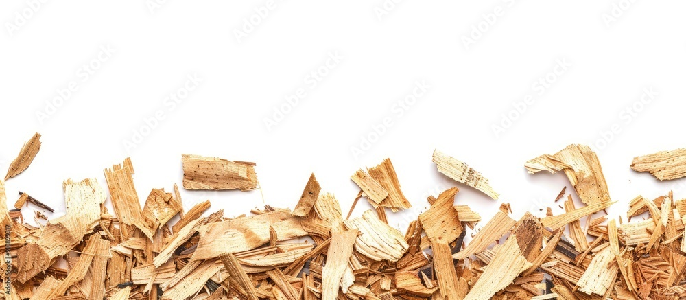 Aufkleber Wood chip subfloor boards isolated on a white background with a space for an image. Creative banner. Copyspace image
