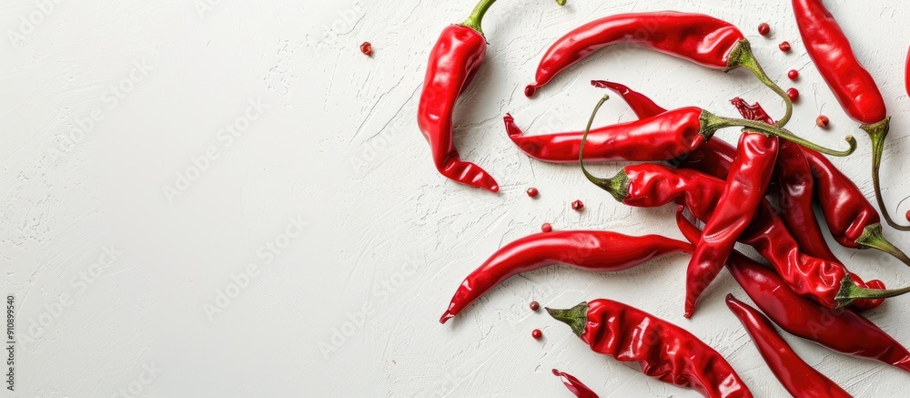 Poster red hot chili peppers on a white background with copy space image
