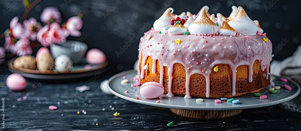 Fototapete easter cake with glace icing and meringue accents on top perfect for festive occasions creating a de