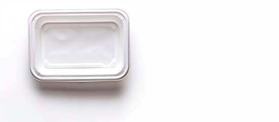 White isolated background with a plastic food box intended for delivery and grab and go perfect as a design element with ample copy space image