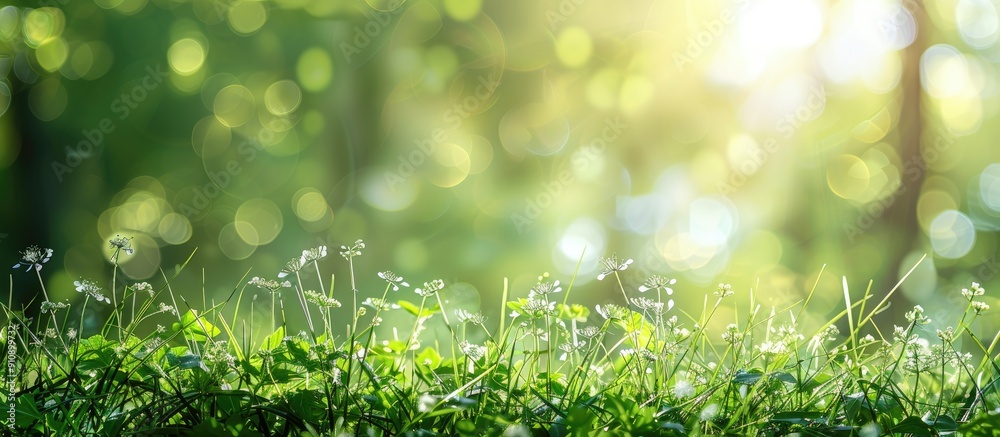 Wall mural a background of fresh spring grass with copy space image