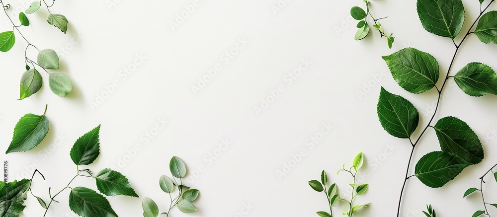 Poster minimalist copy space image featuring leaves on a white backdrop