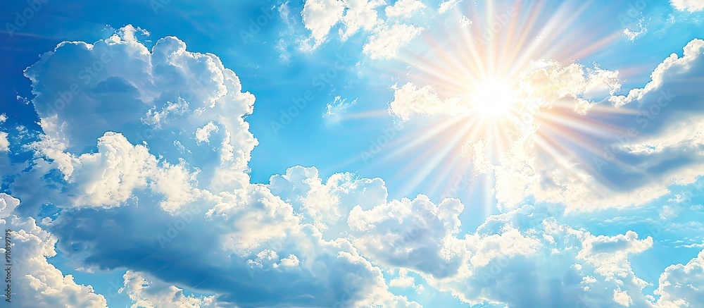Poster sunny summer sky with fluffy white clouds and ample copy space image available