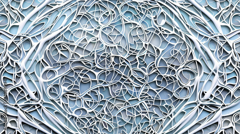 Aufkleber Complex and organic white mesh design on a blue background, creating a sense of interconnectedness and structure
