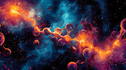 Vivid cosmic nebula showcasing brilliant colors of orange and blue, representing the beauty and mystery of deep space.