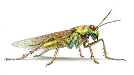 Detailed illustration of a colorful grasshopper showcasing its unique features and vibrant colors, ideal for educational content.