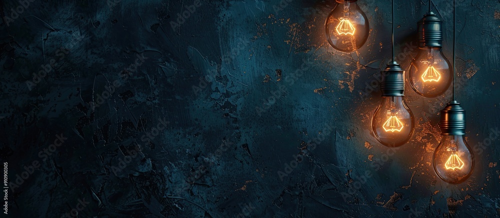 Aufkleber light bulbs on a dark backdrop with empty copy space image