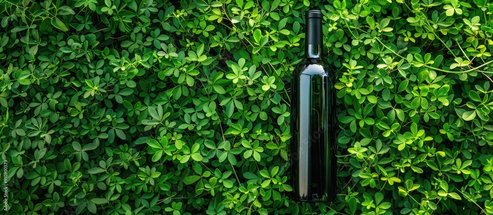 Aufkleber wine bottle placed on green grass with copy space image