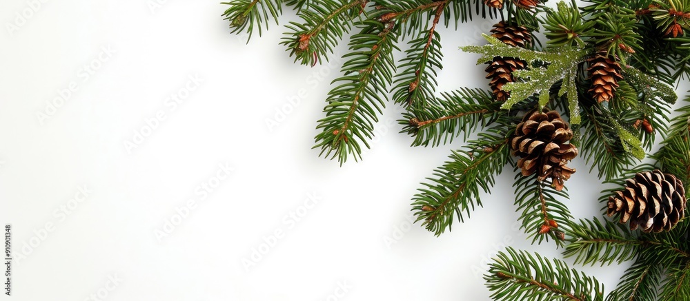 Poster Large image of a pine branch surrounding a copy space image