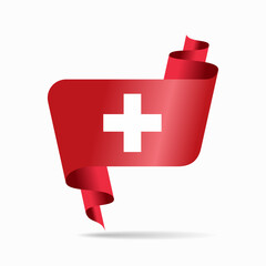 Swiss flag wavy ribbon background. Vector illustration.