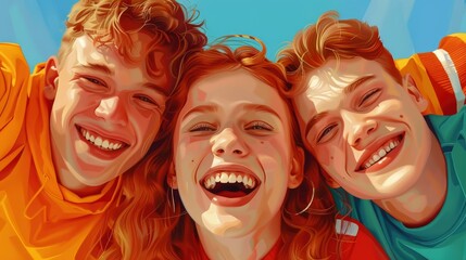 Fototapeta premium Friends Taking A Joyful Selfie In A School Gymnasium, Full Of Smiles, Wallpaper Pictures, Background Hd