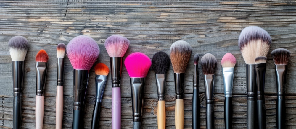 Aufkleber Makeup brushes neatly arranged on a table with copy space image available