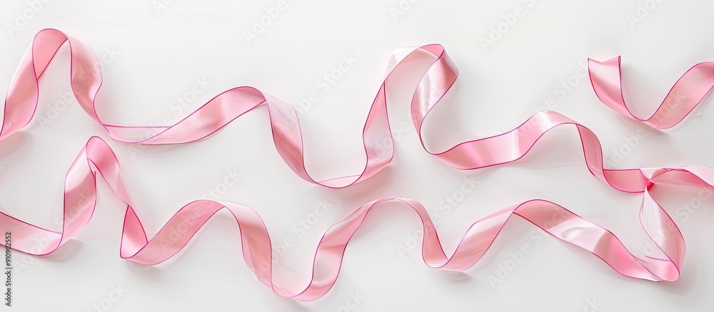 Aufkleber a flat lay photo with a pink curly ribbon on a white background providing copy space image