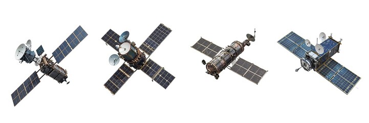 Collection of satellite isolated on transparent background. Generated Ai