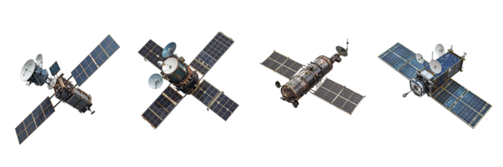 Collection of satellite isolated on transparent background. Generated Ai
