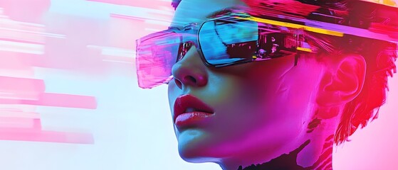 Captivating digital art piece showcasing glitch effects bright colors high contrast and a futuristic vaporwave aesthetic