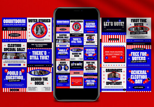 Red And Blue Modern Election US Instagram Post and Story