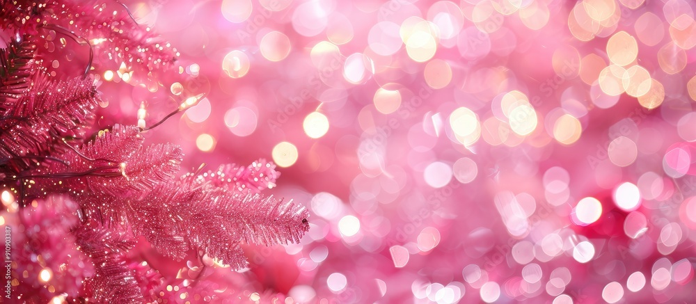 Aufkleber festive pink christmas background with beautiful abstract bokeh lights creates a holiday texture wit