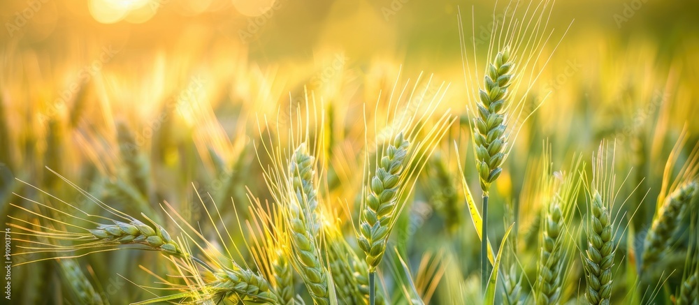 Poster a picturesque green wheat field with ample copy space image