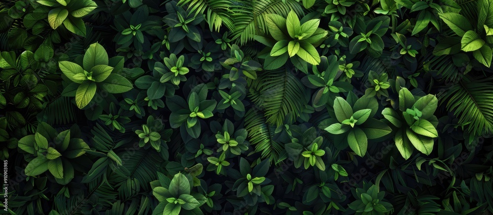 Leinwandbilder overhead view of lush dark green foliage on a nature themed background suitable for adding text or i