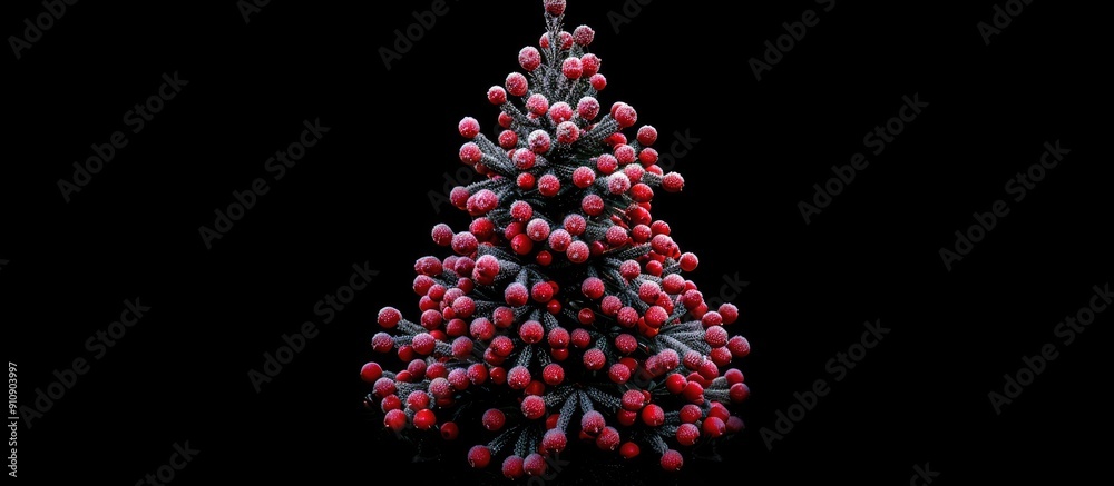 Poster a festive christmas tree symbol made of frozen red berries set against a black backdrop ideal for co