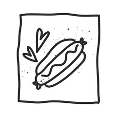 Food day. clip art of hot dog. template design in doodle style. doodle vector Illustration in naive art with texture. delicious junk fastfood