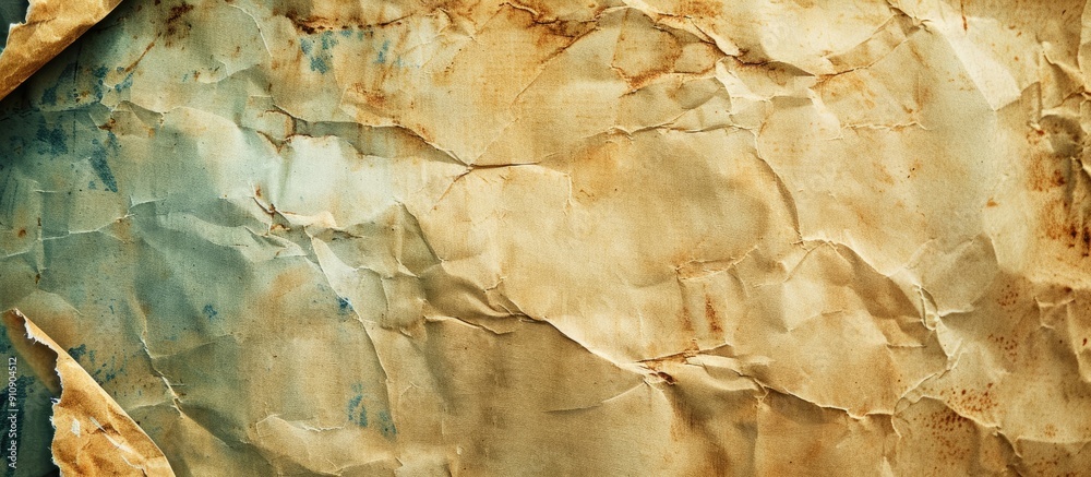 Fototapete vintage aged paper with creases and tears creating a distressed backdrop for a copy space image