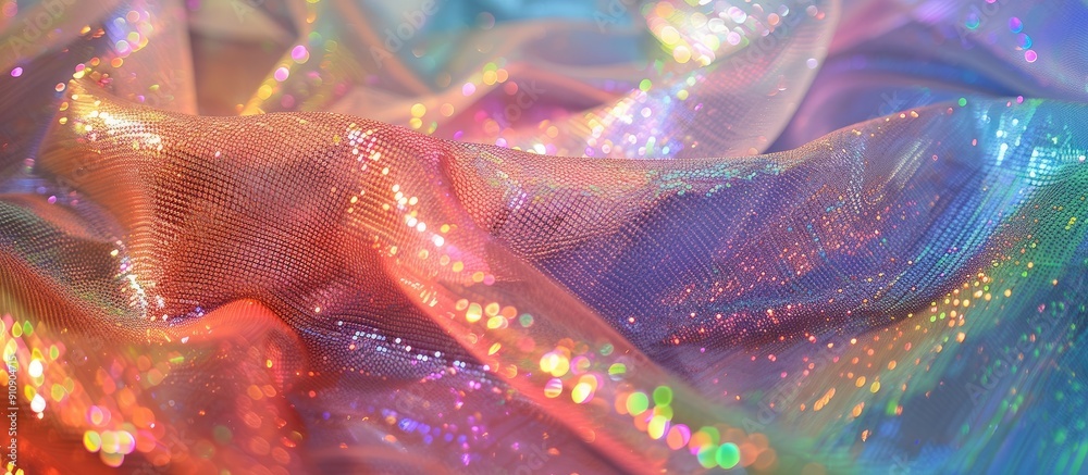 Poster Introducing a dazzling fabric with rainbow sparkles on a mesh net for a standout look in any crowd perfect for backgrounds patterns or textures in your copy space image