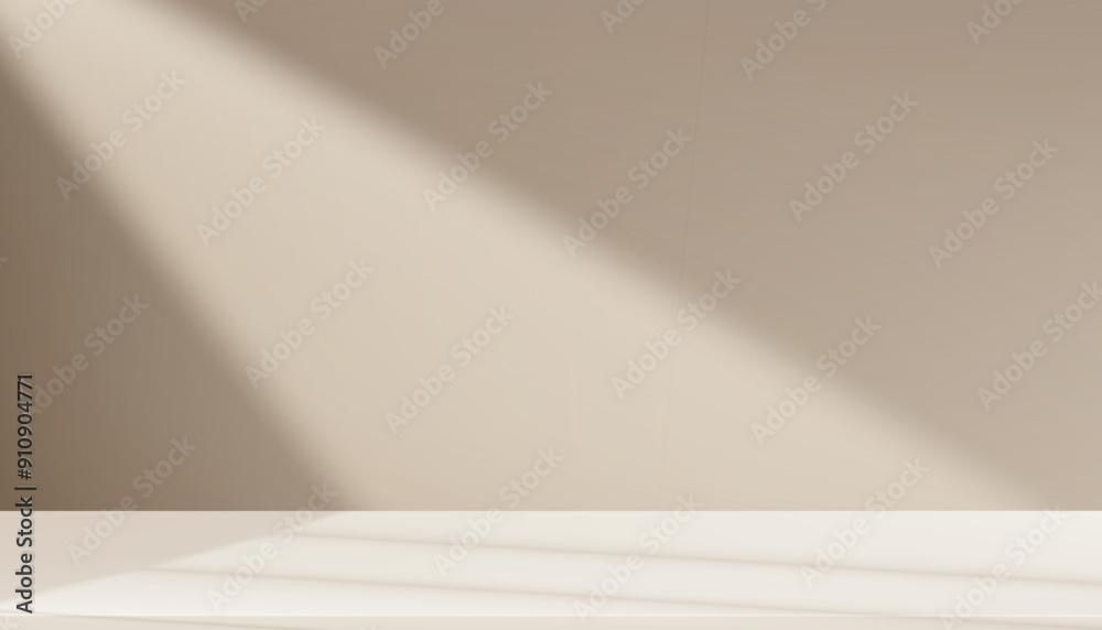 Poster Autumn Background.Abstract Shadow,Sunlight on Beige Wall Room Studio,Backdrop for Product Presentation.Empty Gradient Light brown 3d display stand concept for web banner on Winter,New Year