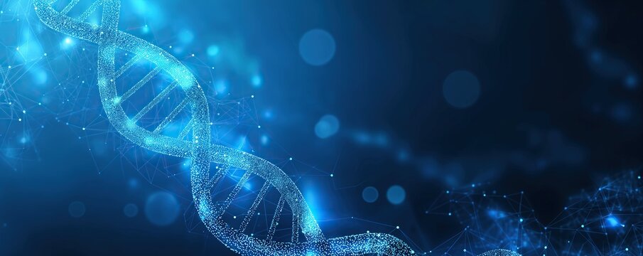 Abstract blue background with a double helix of DNA a