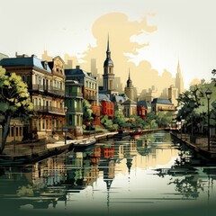 Obraz premium Abstract and Simple Design Depicting New Orleans' Urban Charm