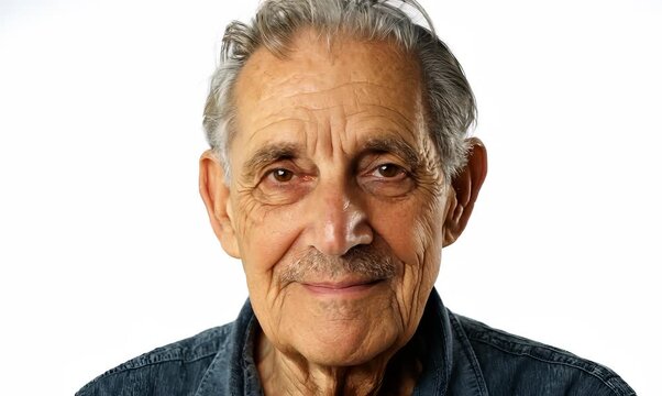 Medium shot portrait video of a Italian man in his 80s against a white background