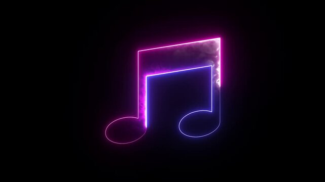 Abstract neon glowing single musical note icon animation. Neon music icon animation video. neon musical note icons