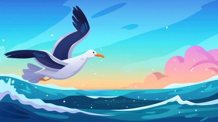 A seagull soars defiantly amid stormy seas, its wings battling fierce winds and crashing waves in a vibrant, bold style.