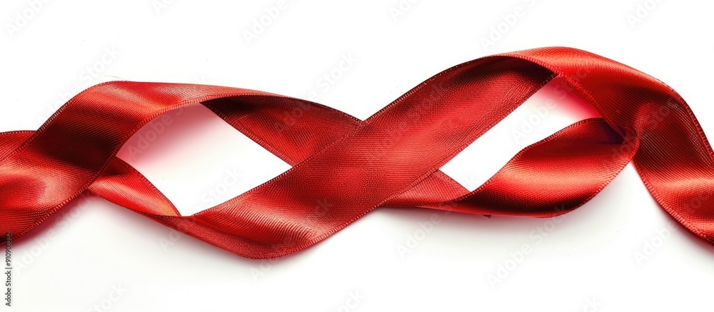 Leinwandbilder a shiny red ribbon is shown up close on a white background with room for text in this copy space ima
