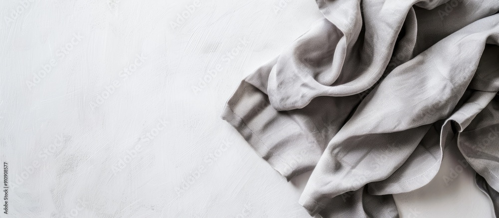 Leinwandbilder View from above of a gray kitchen napkin placed on a table background perfectly folded with an area for text or design in a minimalistic flat lay style. Creative banner. Copyspace image