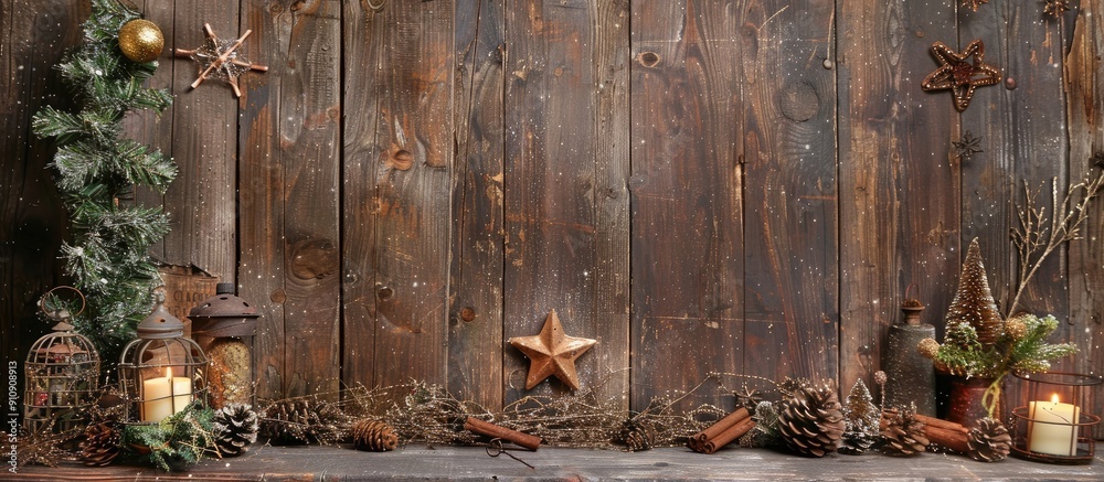 Aufkleber vintage christmas decorations displayed against a rustic wooden backdrop for a nostalgic look with c