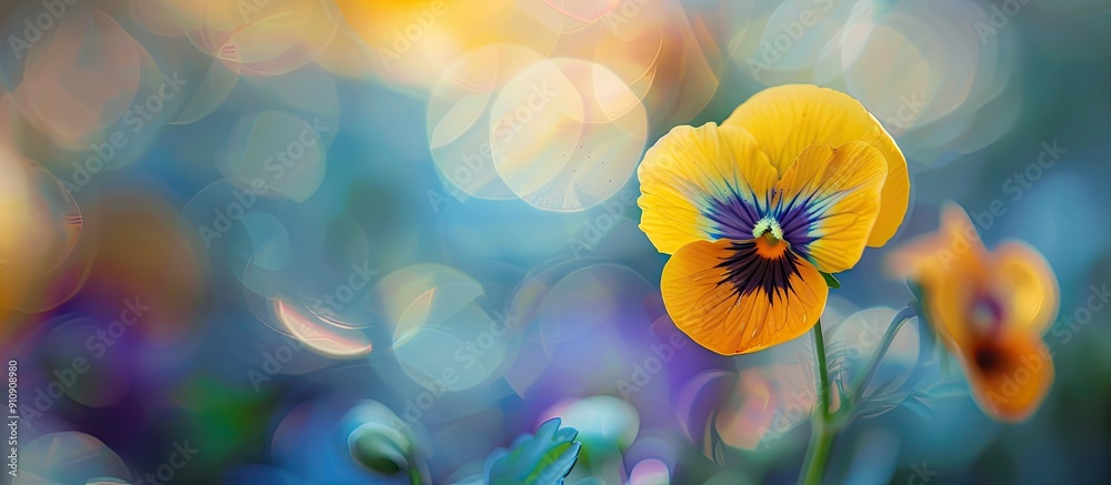 Aufkleber An image with a soft focus captures a macro shot of a yellow pansy providing ample copy space