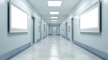 Obraz premium Empty Hospital Corridor with Blank Signage