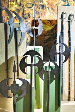 Sofia, Bulgaria, April 24, 2024; Old halberds and bardiches
