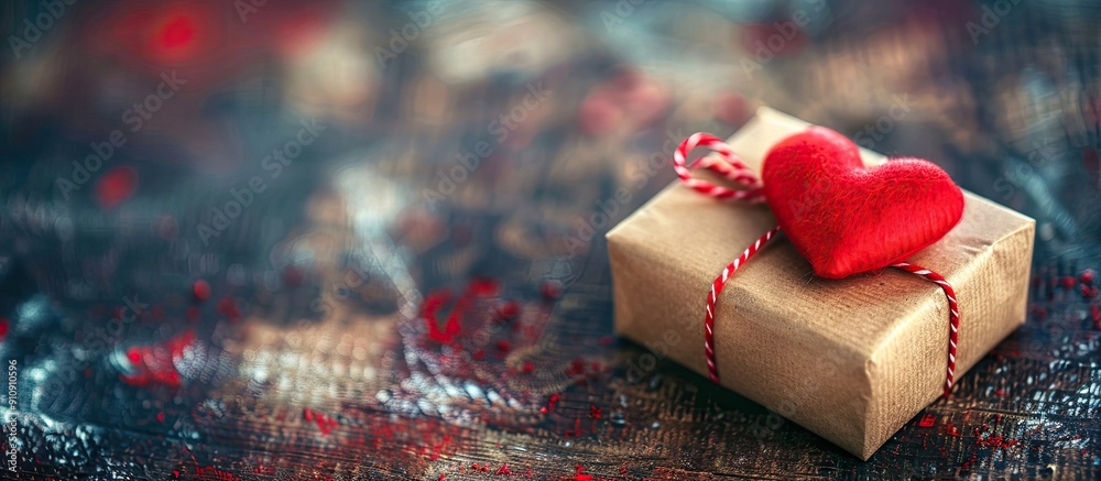 Aufkleber valentine s day concept with a gift box and a red heart on a copy space image