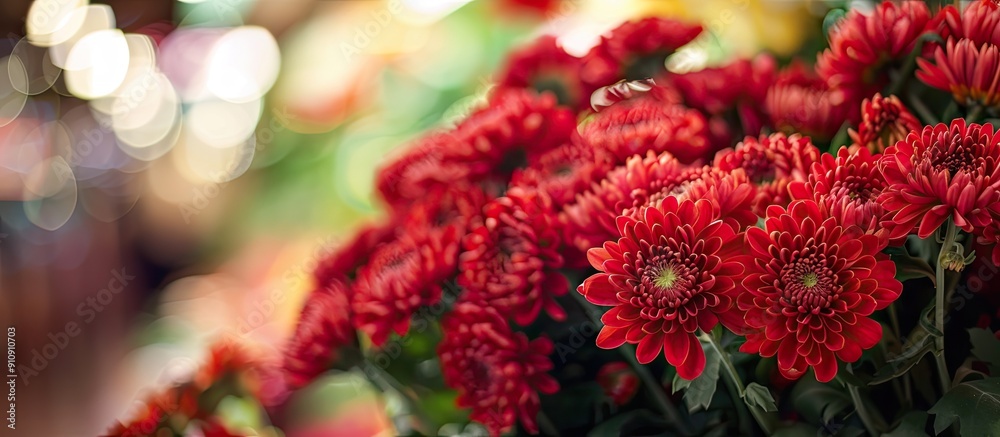Poster background of a floral shop with a bunch of red chrysanthemums perfect for a copy space image