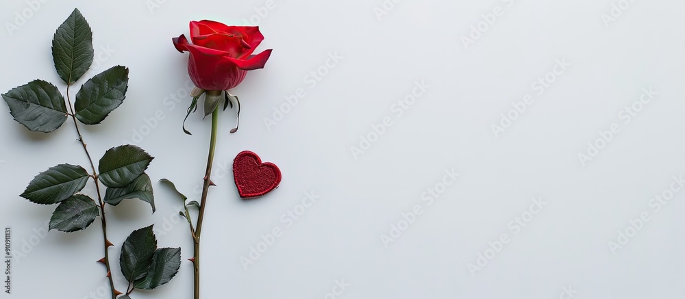 Leinwandbilder valentine s day backdrop featuring a red rose and heart on a white backdrop with space for text or i