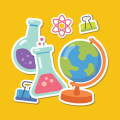 back to school science and geography flat illustration stickers