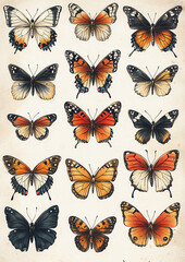 Variety of butterfly illustrations with intricate details, ideal for social media graphics, high resolution